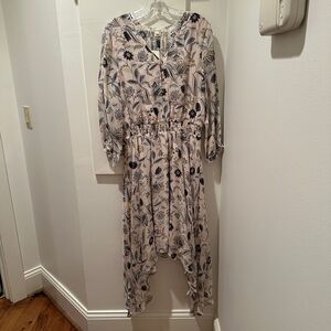 Shoshanna High Low Dress in Cream and Blue Floral